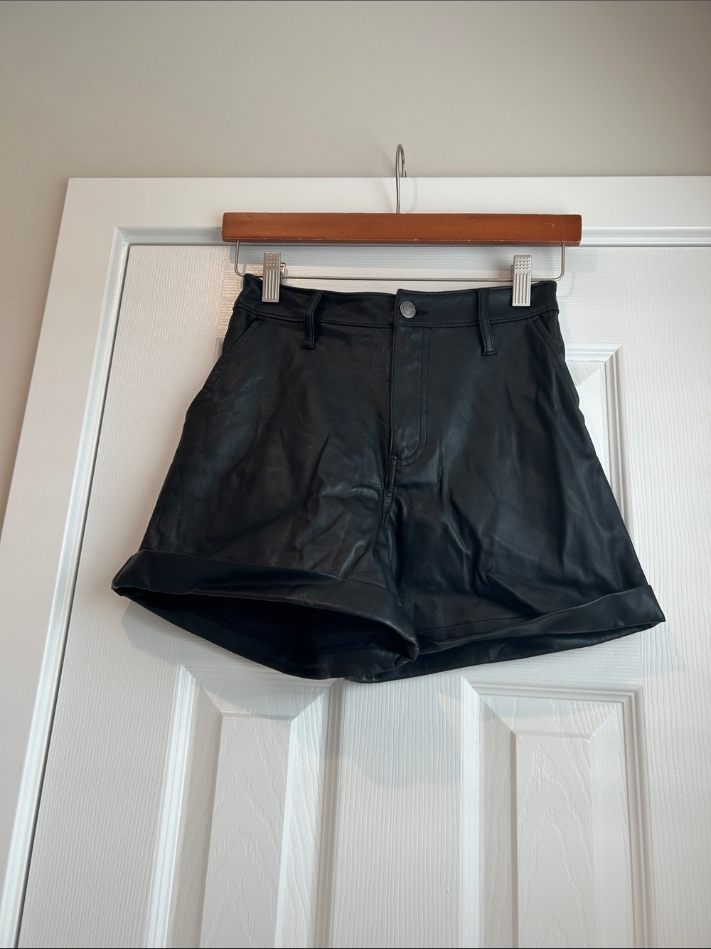 Hollister Black High-Waist Faux Leather Shorts
